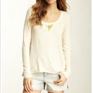 FREE PEOPLE Women’s Cream Beaded Neck Long Sleeve Boho Top Size Medium